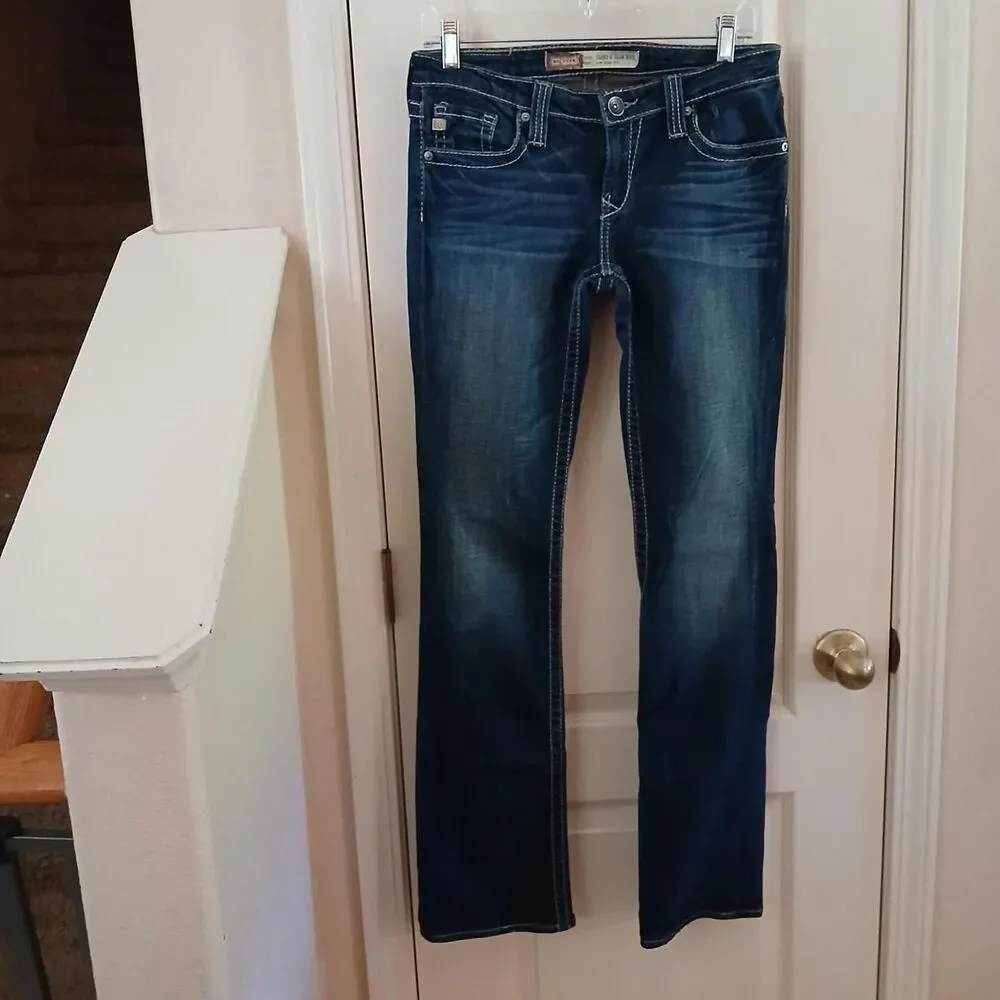 Big Star Casey K Slim Boot low rise blue jeans embroidered pockets 27x33 Y2K